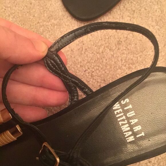 Vtg Rare STUART WEITZMAN Black Leather Strappy Brown BASKET WEAVE Heels Sandals - Picture 10 of 12